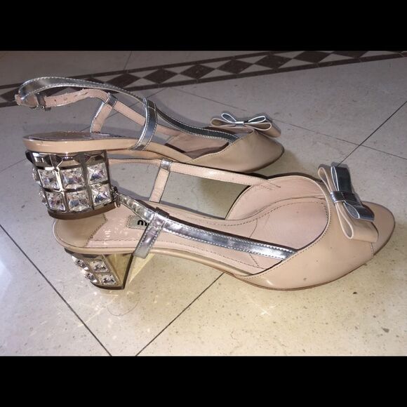 MIU MIU Embellished Heels sling back peep toe shoe - Picture 1 of 7